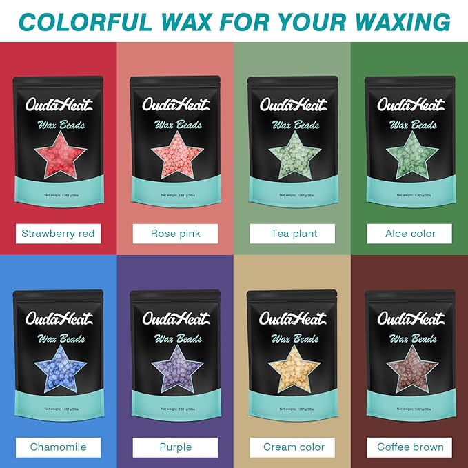 Wax Beads, 1lb Wax Beans for Hair Removal Sensitive Skin, Brazilian Coarse Waxing for Face, Bikini, Eyebrow, Back, Chest, Legs, Armpit, Waxing Beads for Women Men, 3 Silicone Stick, Aloe