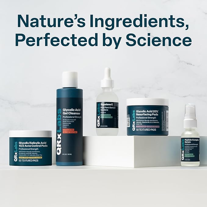 QRxLabs Glycolic Acid Face Wash Gel Cleanser - 6 fl oz - Exfoliating Facial Cleanser & Ingrown Hair Treatment for Blemish-Prone Skin