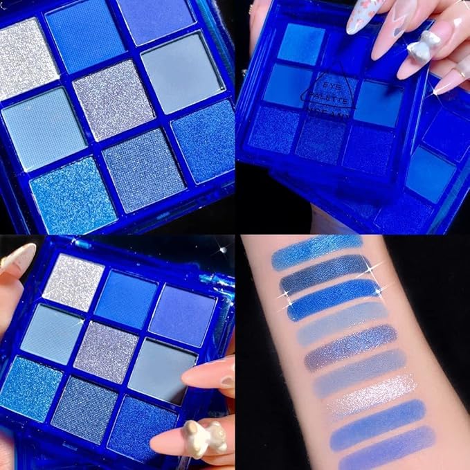 AMY'S DIARY Blue Eyeshadow Palette Eye shadow Makeup,Navy Blue Eyeshadow Shiny Sparkle Shimmer Glitter Eyeshadow Waterproof Pallete,royal blue Glitter Blue Eye Make Up