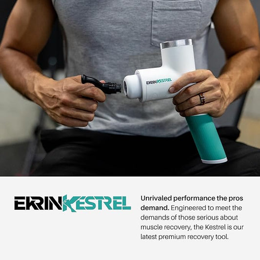 Ekrin Athletics White Kestrel Percussive Massager - Enhanced Precision & Comfort for Elite Muscle Recovery & Wellness - Relieve Sore Muscles and Stiffness