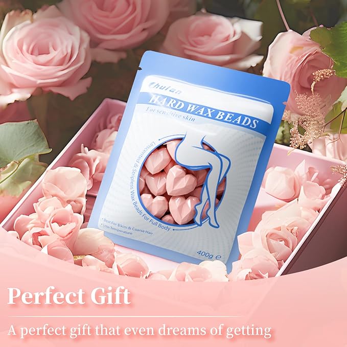 Chulan Heart Hard Wax Beads for Sensitive Skin, 400g Hypoallergenic Unscented Waxing Bead for Coarse Hair Removal, Stripless Wax Beans Pearl for Body, Brazilian, Bikini, Legs, Armpits Women Home Salon