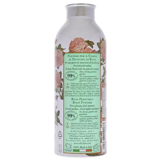 L'Erbolario Rose Perfumed Body Powder - Naturally Enticing Floral Scent with Rose, Jasmine, and White Musk - No Silicones, Parabens Or Petrolatum - Perfectly Refreshing for All Skin Types - 3.5 Oz