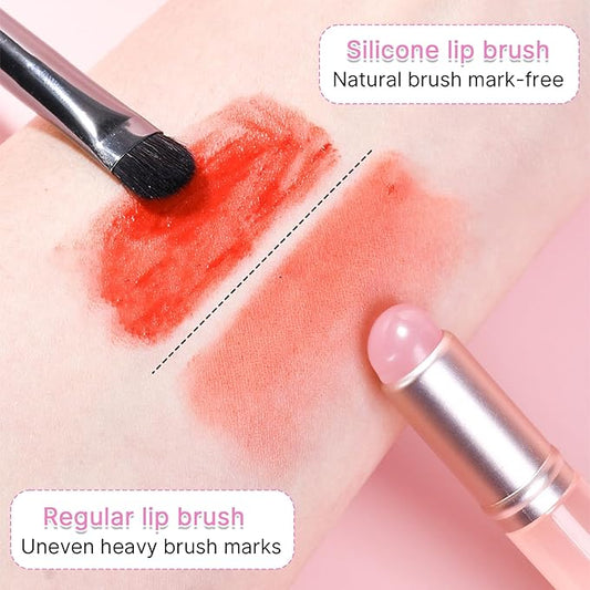 Lip Brush for Lipstick,2 PCS Silicone Lip Brushes,Lip Makeup Applicator Beauty Tool with Lid(Pink)