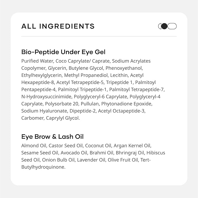 Eye Care Combo | Lash & Brow Oil + Peptide Under Eye Gel | Dark Circle Cream & Lash Growth Serum for Men & Women