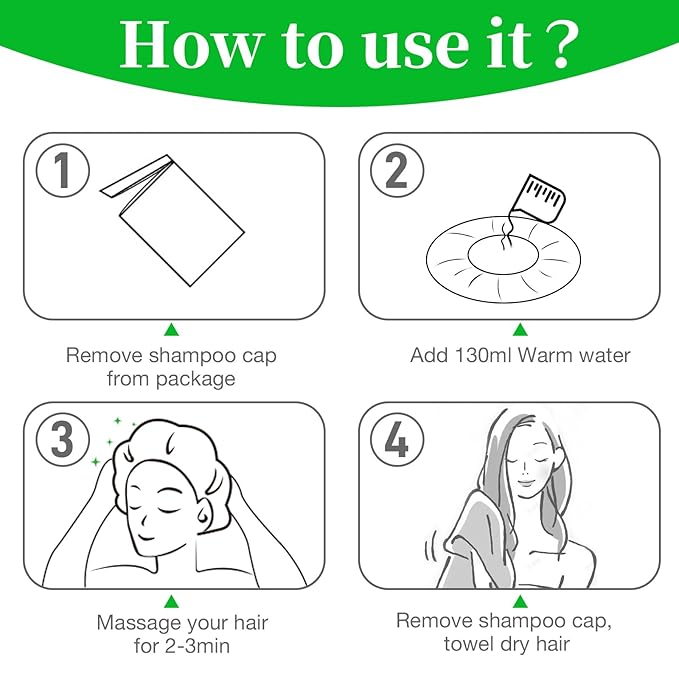 Shampoo Caps No Rinse Waterless Hair Washing Shower Caps 6 Packs for Elderly, Women, Hospital, Camping