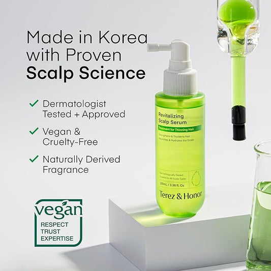 Scalp Serum for Hair Growth Spray - Korean Vegan Treatment for Hair Loss, Thinning & Itchy Scalp, Dermatologically-Tested, Lightweight Exfoliates Dandruff, Strengthen Roots for Men & Women - 2 Pack