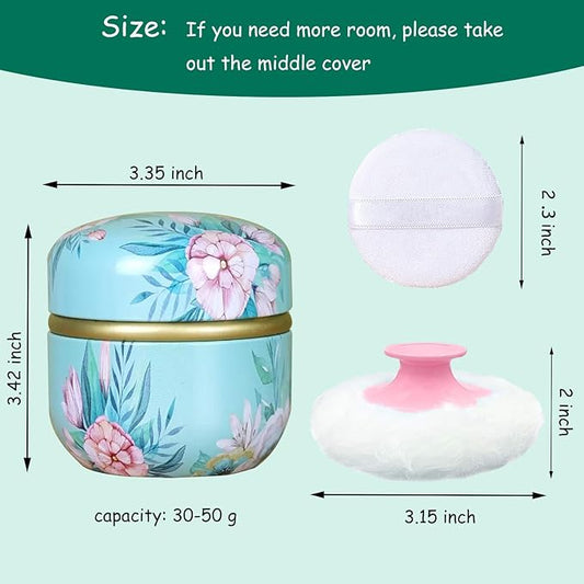Body Powder Puff and Container for Dusting Powder, Women Powder Puff and Powder Case for Bath and Travel (Peony)
