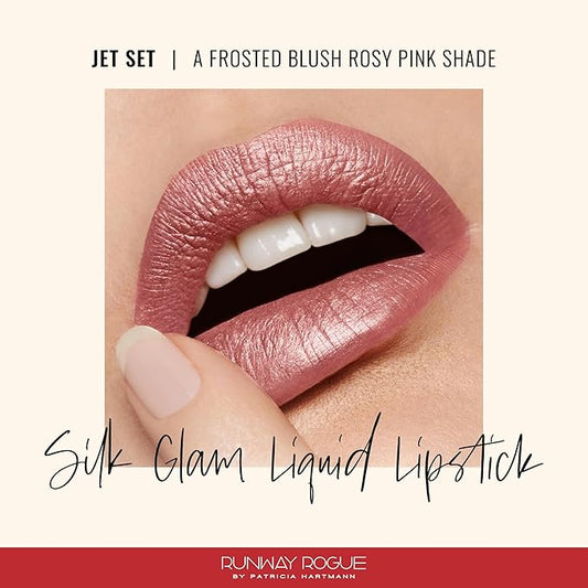 Runway Rogue Silk Glam Liquid Lipstick, Long Wear Frosted Blush Rosy-Pink Lipstick, ‘Jet Set’