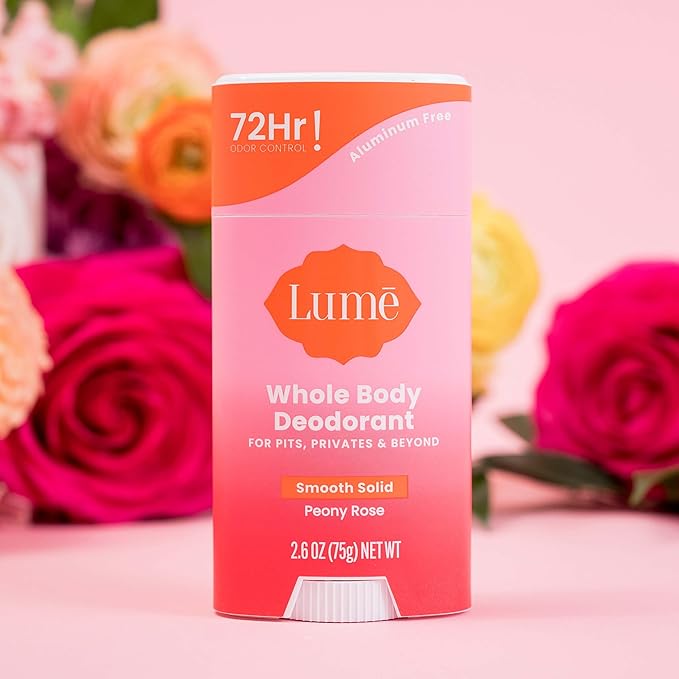 Lume Whole Body Deodorant - Smooth Solid Stick - 72 Hour Odor Control - Aluminum Free, Baking Soda Free and Skin Loving - 2.6 Ounce (Pack of 3) (Peony Rose)