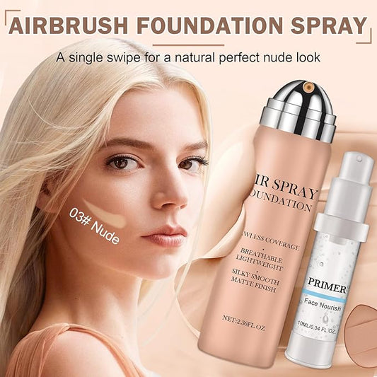 CAHIUYOA Magic Minerals Airbrush Foundation Spray Makeup Silky Full Coverage Airbrush Flawless Foundation for Mature Skin,Natural Matte Finish Moisturizing Makeup Primer - 03 Nude