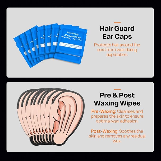 Ear Hair Removal Kit for Nose and Eyebrow | 100 g Wax, 30 Sticks | Nose Wax Kit for Men and Women | Includes Balm Wipes,Earplugs, Ear Protectors | Lasts up to 5 Weeks | No Microwave Needed