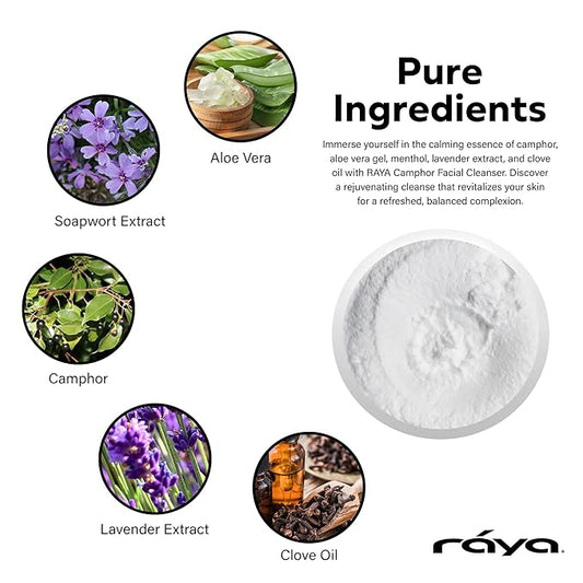 Raya Camphor Soufflé Facial Cleanser (101) - pH-Balanced Blemish Facial Wash for Oily & Break-Out Skin, Blackheads & Whiteheads, Clarify Pores, Refreshing Camphor Formula, Smooth Complexion - 4oz