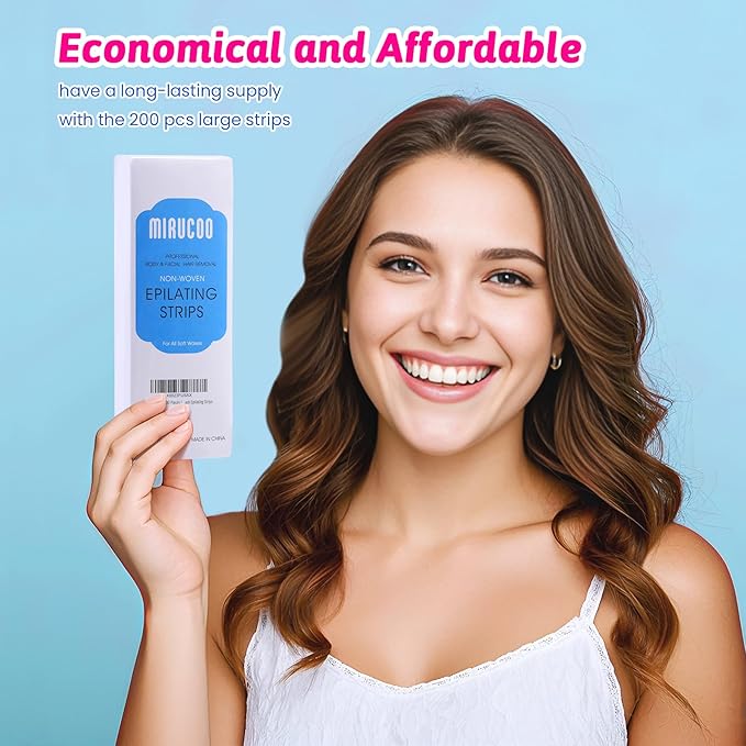 200 Pieces Large Non-woven Wax Strips for Body and Facial Hair Removal, Salon Quality Epilating Strips