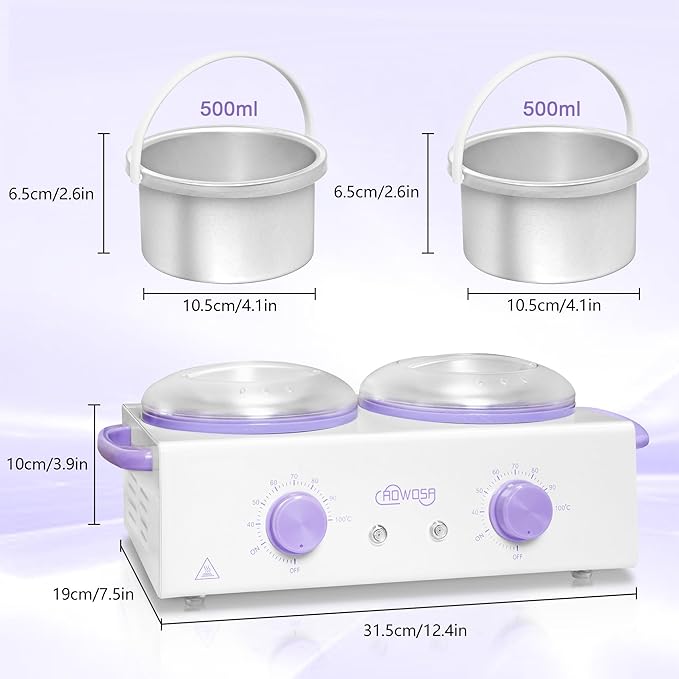 Professional Waxing Kit Wax Warmer Double Pot Wax Heater Machine for Hair Removal, Large Waxing Pot for Spa Salon Beauty Esthetician Home, with Non-Stick Easy Clean Pot, 50 Sticks & 20 Collar, White
