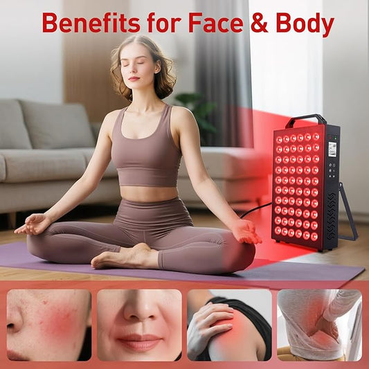 Red Light Therapy,Dual Chip Clinical Grade LED Device with LCD Display Timer Near-Infrared Light 630nm 660nm 810nm 830nm 850nm,Ideal for Face,Body,Pain Relief,Skin Health (Black, 60)