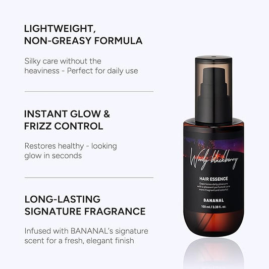Perfumed Hair Oil & Serum 2-in-1 – Korean Essence Oil for Frizzy, Dry, Damaged Hair & Glass Hair Shine – Argan Oil & Amino Acids – Sulfate & Paraben-Free – Woody Blackberry, 100ml / 3.38 fl oz