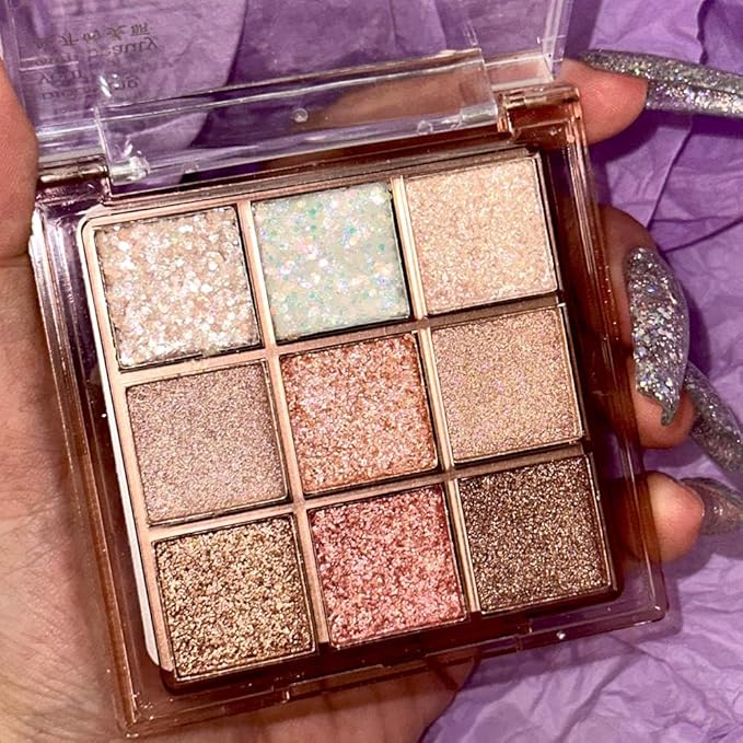 Pink Brown Violet Sparkly Eyeshadow Makeup Palette,Korean Natural Hypoallergenic Glitter Eyeshadow Palette,Highly Pigmented Shimmer Eye Shadow Palette Long Lasting Waterproof Blendable (13#)