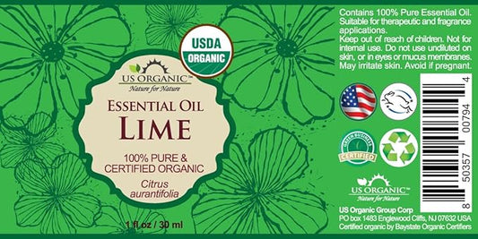US Organic Lime Essential Oil - Certified Organic, Steam Distilled - W/Euro droppers (More Size Variations Available) (30 ml / 1 fl oz)