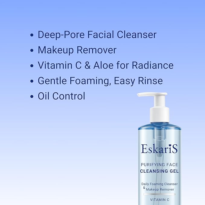 Purifying Face Cleansing Gel – Vitamin C & Aloe Vera, Anti-Aging Daily Foaming Cleanser & Makeup Remover, Soap-Free Face Wash, Oil Control, For All Skin Types, 13.52 oz (400 ml)