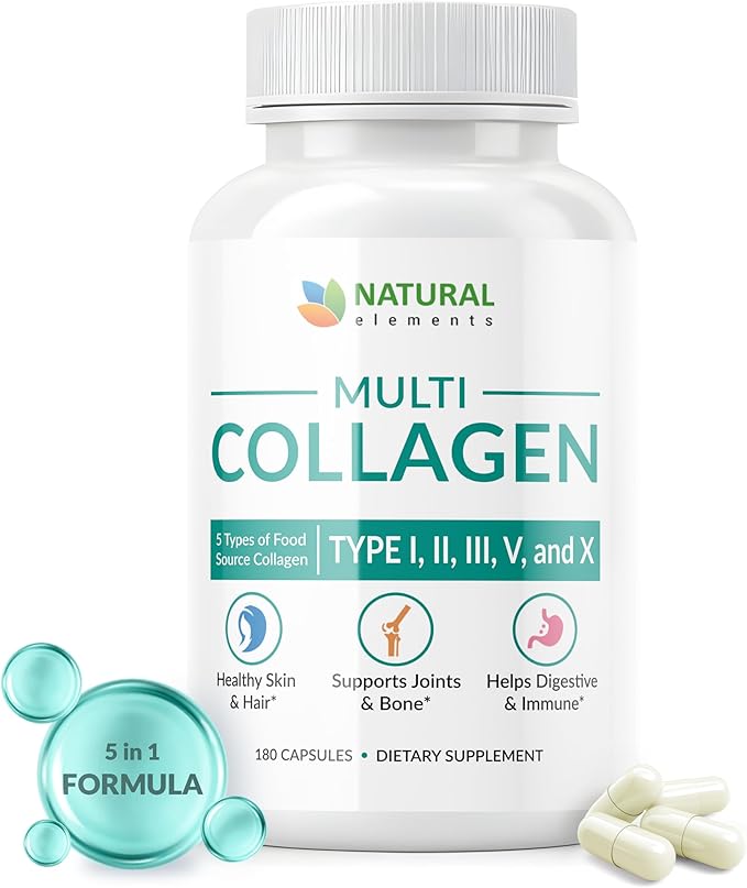 Multi Collagen 180 Protein Capsules - Type I, II, III, V, X Collagen Pills - Proprietary Blend of Eggshell, Chicken, Wild Fish & Grass-Fed Beef Collagen Peptides - 2025mg per serv