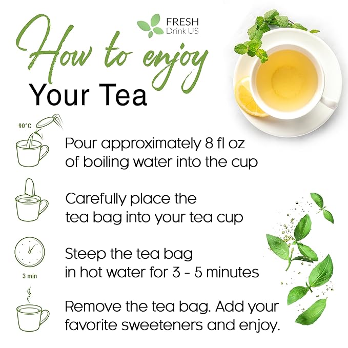 FreshDrinkUS, Premium 120 Lemon Balm Leaf Tea Bags, 100% Natural & Pure from Lemon Balm Leaves. Loose Leaf Lemon Balm Herbal Tea. Lemon Balm Leaf Tea. No Sugar, No Caffeine, No Gluten, Vegan. Lemon Balm Tea