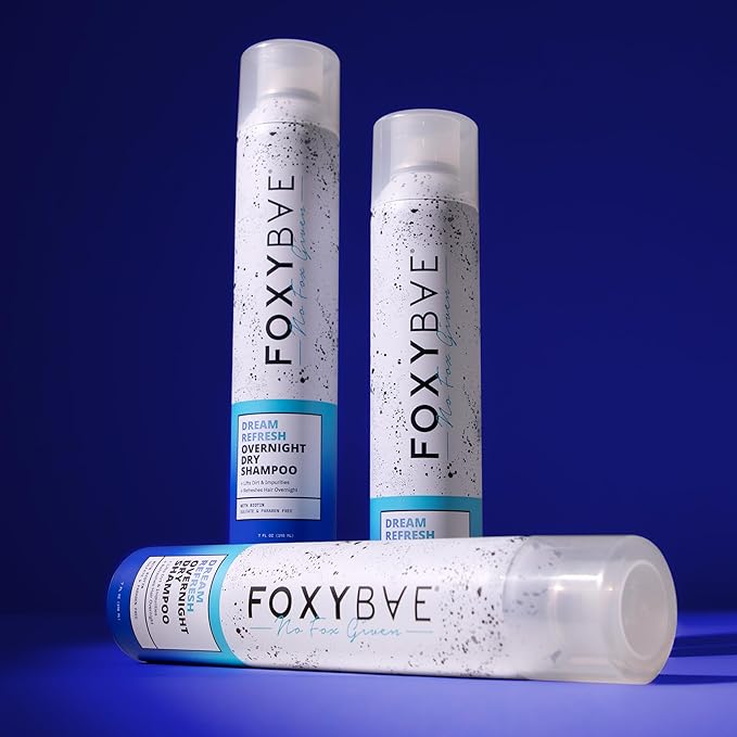 FoxyBae Overnight Dry Shampoo Spray for Hair - Absorbs Oil, Sweat, & Odor Overnight - Black Currant-Honey Scented - Sulfate-Free, Paraben-Free, Gluten-Free - Dream Refresh with Biotin - 7 Fl Oz
