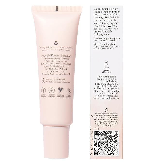 100% PURE BB Cream Shade 10 Luminous Full Face Coverage Skin Care & Glow - All-In-One Primer Concealer & Foundation Makeup - Shimmery, Dewy Youth Light Color w/Warm Undertone - Vegan - 1 Fl Oz
