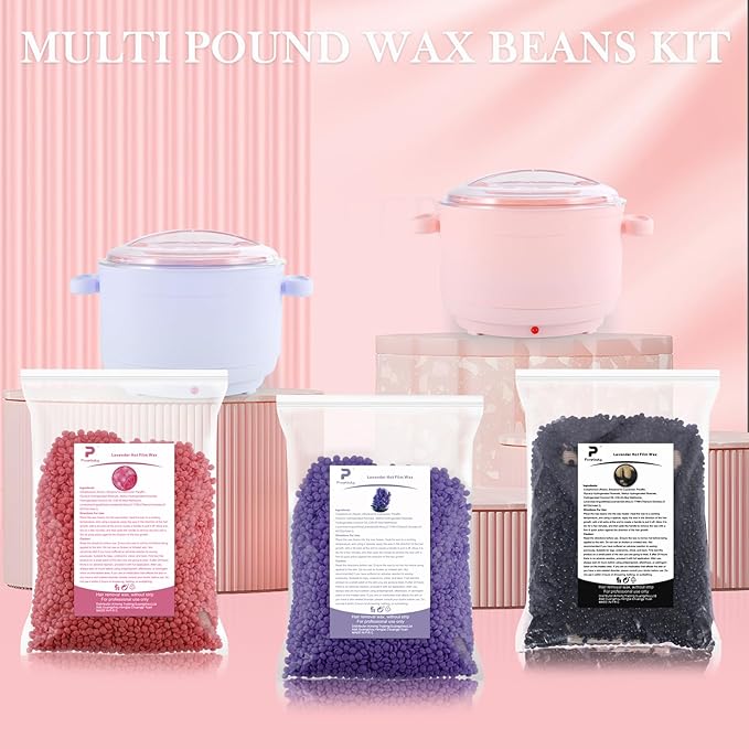 Wax Beads for hair removal- 3lb Hard Wax Professional Beans - Low Termperature Stripless Melting Wax for Body, Leg, Bikini Back, Nose, Upper Lip, Facial, Underarm - Brazilian Painless Waxing