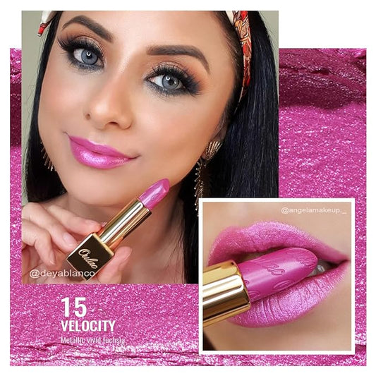 Oulac Metallic Fuchsia & Pink Lipstick Set - 2PCS Vegan Lightweight Hydrating Formula with High Impact Lip Color for Full Coverage Lip Makeup, Christmas Gifts for Women, 15+17