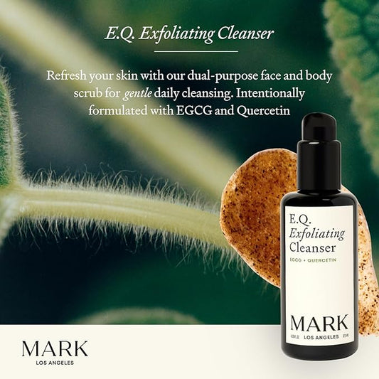 EQ Exfoliating Cleanser - EGCG + Quercetin - Gentle Face & Body Scrub - Cleanse & Exfoliate Skin - For Redness & Blemishes - With Squalene Oil & Ultra-Fine Walnut Shells -4.05 fl oz
