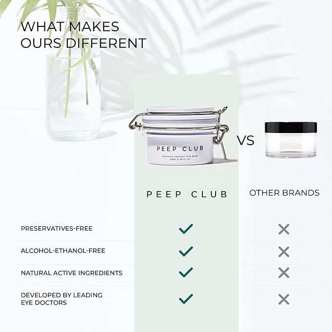 Peep Club Soothing Coconut Eye Balm – Optometrist Formulated, Tea Tree Oil Free, Eye Makeup Remover, Nourishing Eye Cream, Sensitive Skin, Coconut Oil, Chamomile, Cureberry, Strengthens Lashes, 1.4oz