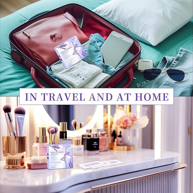 Facial Wax Strips for Hair Removal: Fast Working and Gentle for Face, Eyebrow, Upper Lip, Chin - Waxing Strips Kit for Women - At Home Waxing Kit with 40 Face Wax Strips + 4 Calming Oil Wipes