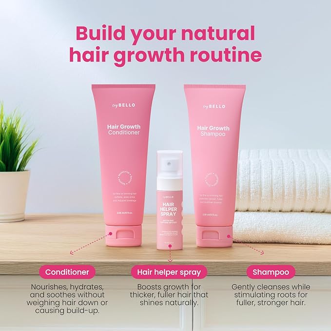 Trybello Hair Helper Spray - Hair Growth Serum with Biotin & Castor Oil - Caffeine Infused Hair Treatment for Thicker, Fuller Hair - Repair Thinning Hair Naturally - Vegan, Cruelty-Free Formula, 4Pack
