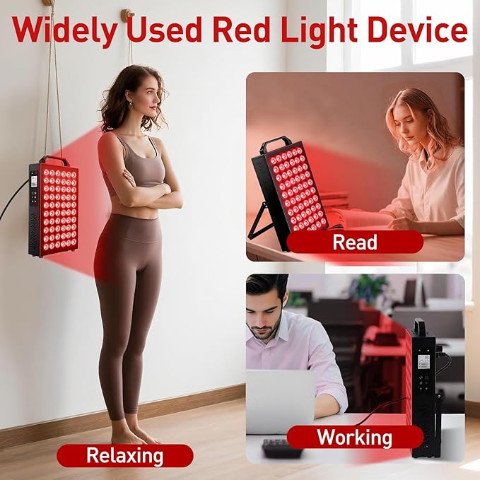 Red Light Therapy,Dual Chip Clinical Grade LED Device with LCD Display Timer Near-Infrared Light 630nm 660nm 810nm 830nm 850nm,Ideal for Face,Body,Pain Relief,Skin Health (Black, 60)