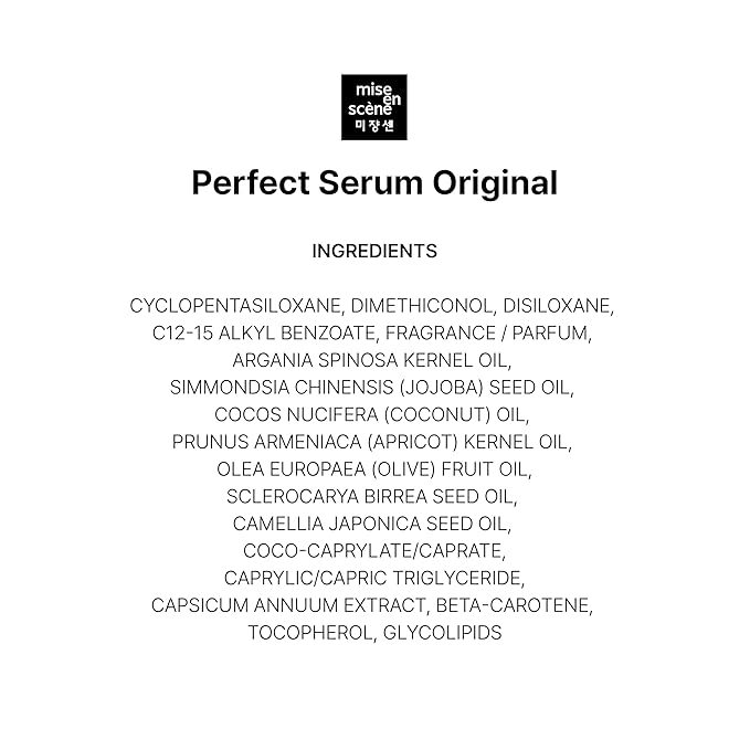 Mise En Scene Perfect Serum Original - Heat Protectant Hair Oil for Frizzy & Dry | Argan Oil | Visibly Smooths & Softens | Add Shine All Hair Types | Damage Repair | Fruity Floral Scent, 2.7 Fl Oz.