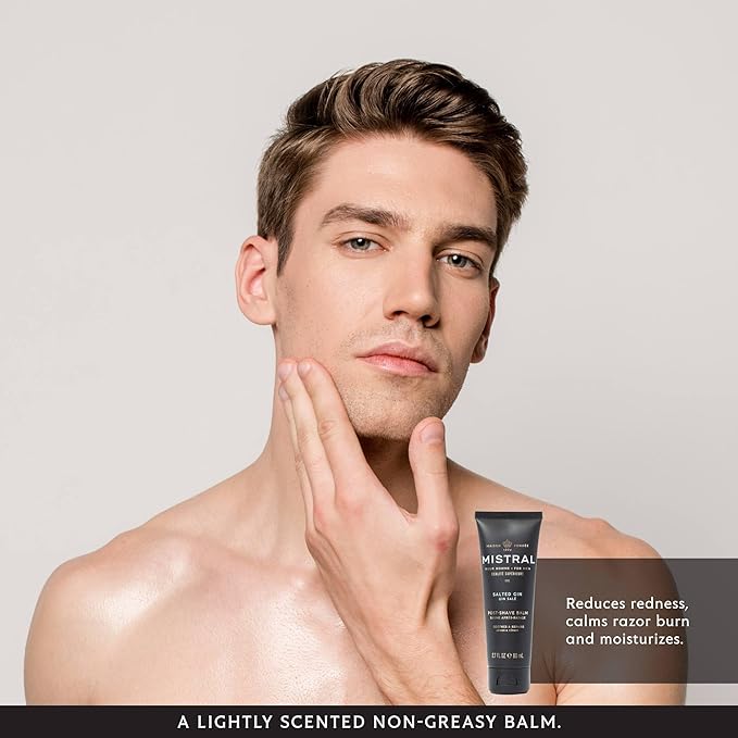 Mistral Salted Gin Post Shave Balm | Soothing Aftershave for Men with Aloe & Jojoba Oil | Non-Greasy Post Shave Moisturizer, For All Skin, Paraben & Phthalates Free | Made in France - 80ml