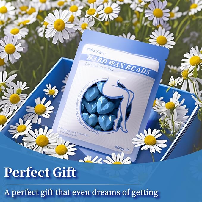 Hard Wax Beads, 400g Heart Wax Beans for Sensitive Skin, Hypoallergenic Waxing Bead for Coarse Hair Removal, Body, Brazilian, Facial, Bikini, Legs, Armpits Women Home Blue