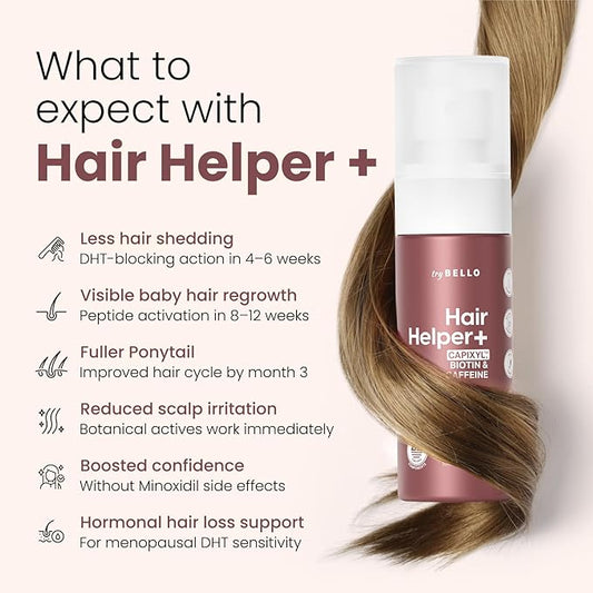 Trybello Hair Helper + Spray | Hair Growth Serum, powered by Capixyl | With Biotin, Castor Oil, Caffeine, Rice Water & Peptide Complex | Natural Treatment for Thicker, Fuller Strands | Vegan Formula