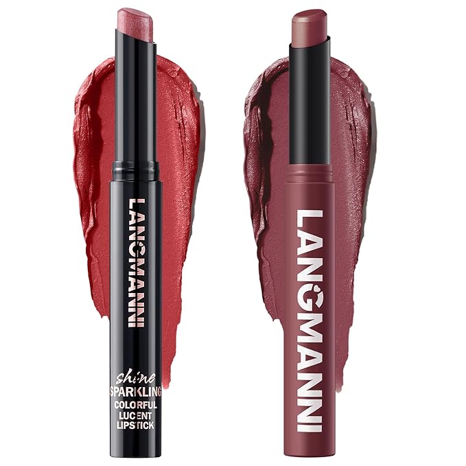 Jolilab 2Pcs Glitter Lip Kit - Velvet Matte & Nude Matte Lipstick + Glitter Lip Gloss/Glitter Lipstick High Pigmented Long-Lasting Waterproof Beauty Cosmetics Gift for Women Girls(#05+12)