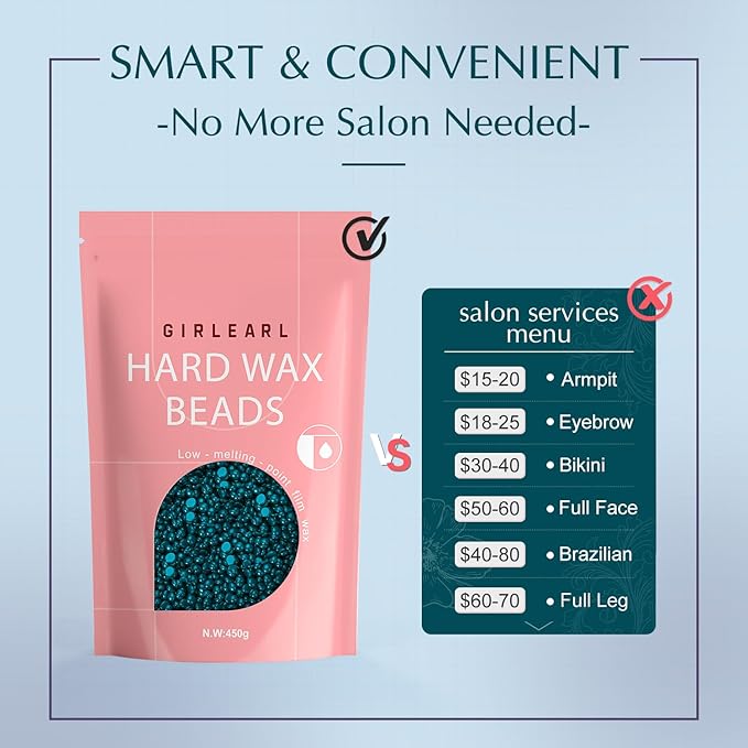 Hard Wax, Jasmine Infused Wax Beans for Sensitive Skin, 1lb, Wax for Hair Removal, Bikini, Legs, Eyebrow, Facial, Full Body Waxing for Women and Men