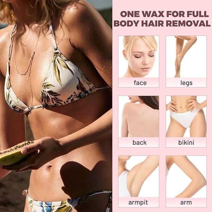 Hard Wax Beads for Hair Removal - 2.5lb/40oz Sensitive Skin Waxing Kit with 20 Sticks for Brazilian, Bikini, Underarms, Face & Body - Large Bulk Tea Tree Wax Beads