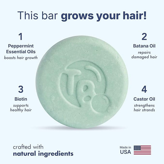 Castor Oil Shampoo Bar with Peppermint Essential Oils & Biotin - For Hair Growth, Strengthening, Thickening & Volumizing - Shampoo for Women and Men - Free of Parabens & Sulfates - Made in USA - 4.5oz