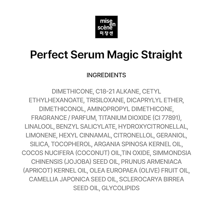 Mise En Scene Perfect Serum Magic Straight - Hair Taming Oil for Frizzy | Heat Protectant | Straightening Fixing | Humidity Hair Products | Coconut Oil | Sleek and Shine | Bergamot Scent, 2.70 Fl Oz