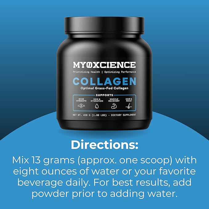 MYOXCIENCE Optimal Grass-Fed Collagen Powder | Bovine Collagen Peptides | Supports Collagen Production, Joint Health, Skin Elasticity, and More (30 Servings)