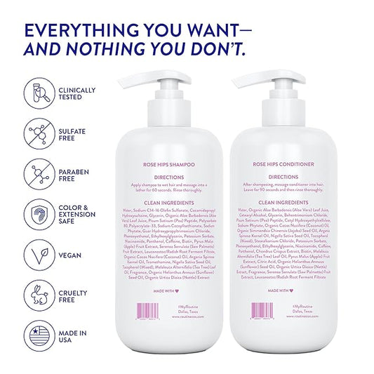 Routine Wellness 1 Liter Anti-Thinning Volumizing Shampoo and Conditioner Set for Thinning Hair & Hair Loss - Grow Your Confidence with Biotin & DHT Blockers - 1 Liter Rose Hips Set