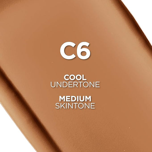 L'Oreal Paris True Match Super-Blendable Foundation, Medium Coverage Liquid Foundation Makeup, C6, Medium, 1 Fl Oz