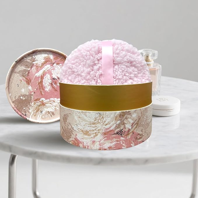 Powder Puff, Large 6'' Body Powder Puff for Dusting Powder, Women Powder Puff with Storage Container for Bath, Body Powder Applicator and Oversize Powder Puffs (Charming Pink)