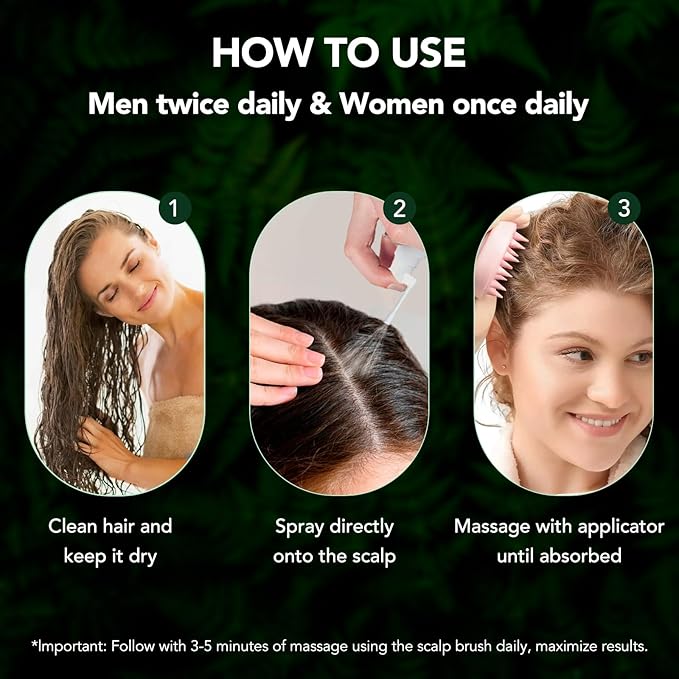 5% Minoxidil Hair Regrowth Treatment Kit for Men and Women, Minoxidil Spray Topical Solution with Scalp Massager for Hair Loss | Thinning | Hair Regrowth, Men Beard Growth Spray Kit