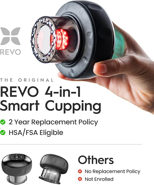 REVO The Original 4-in-1 Smart Cupping Therapy Massager, Red Light Therapy for Targeted Pain Relief, Knots, Aches, Muscle Soreness, Circulation & Tighter Skin, Portable Electric Massager- 2 Pack