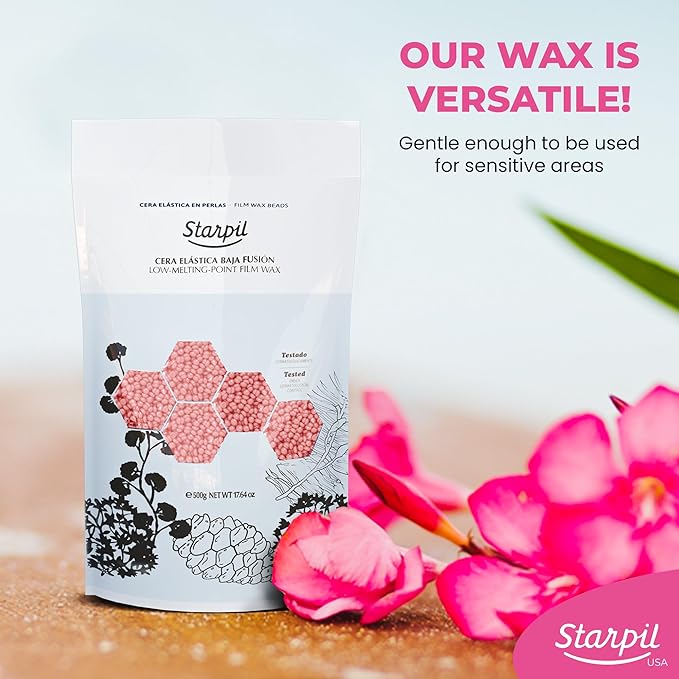 Starpil 500g / 1.1 lb Pink Hard Wax Beads for Painless Hair Removal - Stripless Polymer Blend Low Temperature Wax for Face, Bikini, Brazilian, Legs, Underarms, Back and Chest